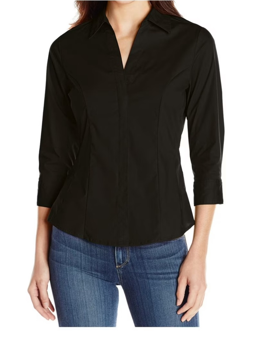 Riders by Lee Black Button Down Quarter Sleeve Shirt Women’s Medium Work Casual